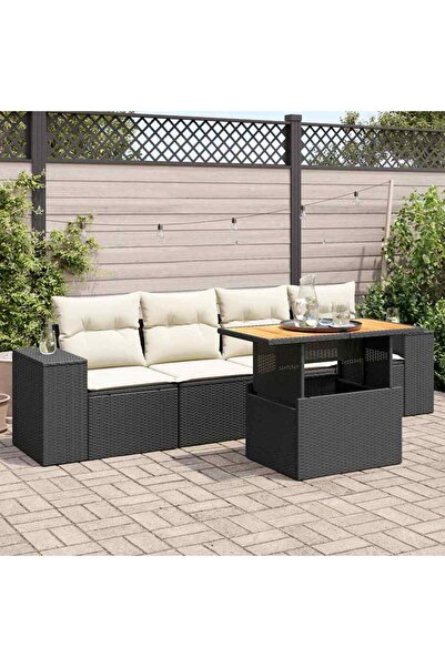 vidaxl Set mobilier de gradina cu perne, 5 piese, negru, poliratan