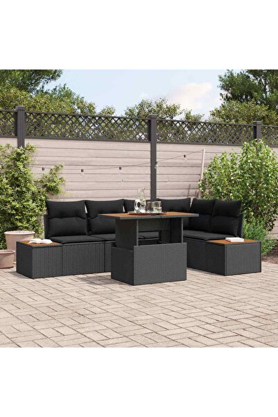 vidaxl Set de canapele pentru gradina 6 pcs Negru Rattan poli