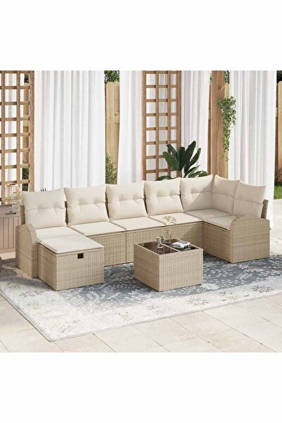 vidaxl Set de canapele pentru gradina cu perna 8 pcs Bej Rattan poli