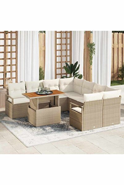 vidaxl Set de canapele pentru gradina 9 pcs Bej Rattan poli
