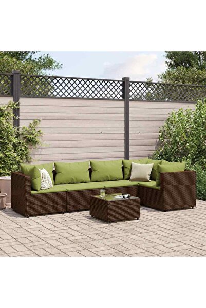 vidaxl Set mobilier de gradina cu perne, 6 piese, maro, poliratan