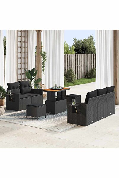 vidaxl Set de canapele pentru gradina cu perna 8 pcs Negru poliratan