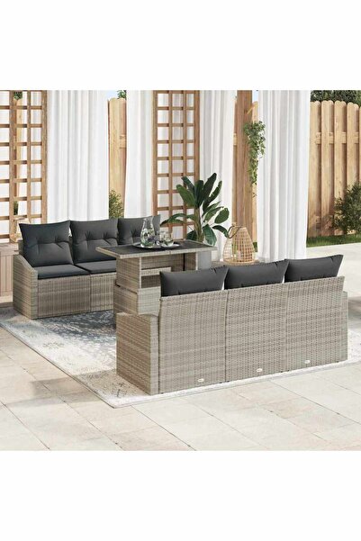 vidaxl Set de canapele pentru gradina 7 pcs Gri deschis Rattan poli