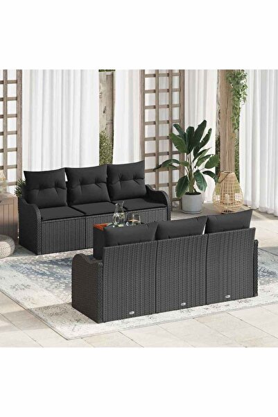 vidaxl Set de canapele pentru gradina 7 pcs Negru poliratan