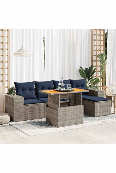 vidaxl Set mobilier gradina cu perne, 6 piese, gri, poliratan