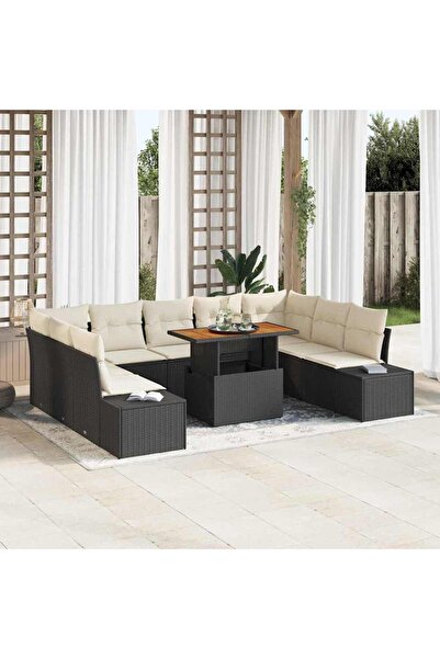 vidaxl Set de canapele pentru gradina 10 pcs Negru Rattan poli