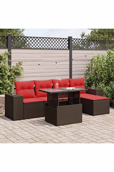 vidaxl Set canapele de gradina cu perne, 6 piese, maro, poliratan