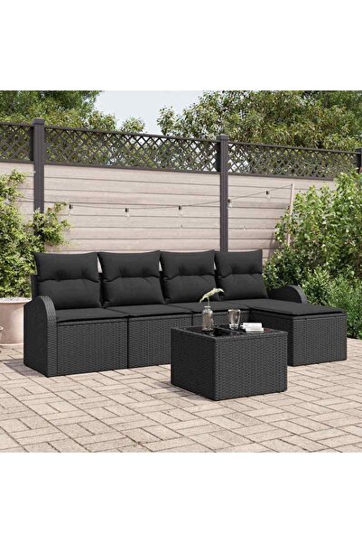 vidaxl Set de canapele pentru gradina 6 pcs Negru poliratan