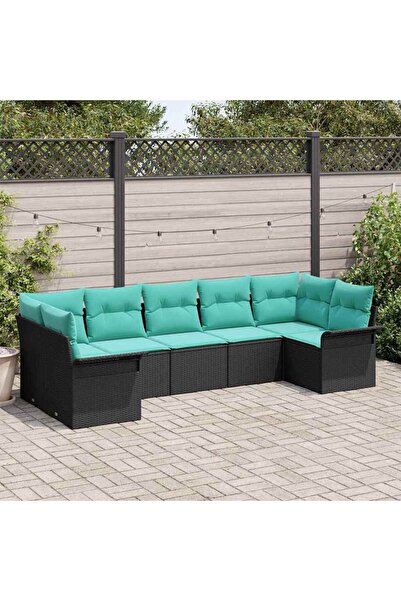 vidaxl Set de canapele pentru gradina cu perna 7 pcs Negru Rattan poli