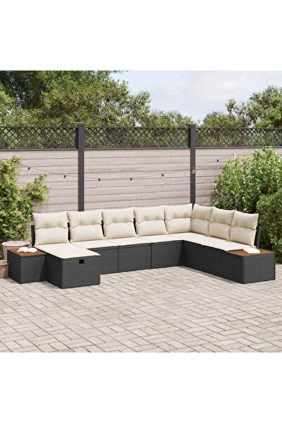 vidaxl Set de canapele pentru gradina cu perna 8 pcs Negru poliratan