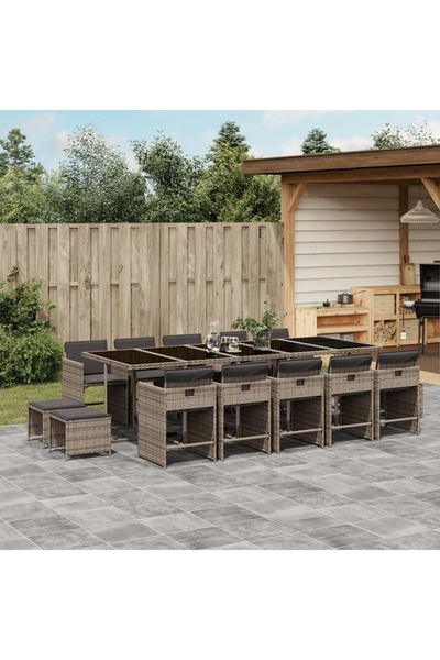 vidaxl Set mobilier de gradina cu perne, 15 piese, gri, poliratan