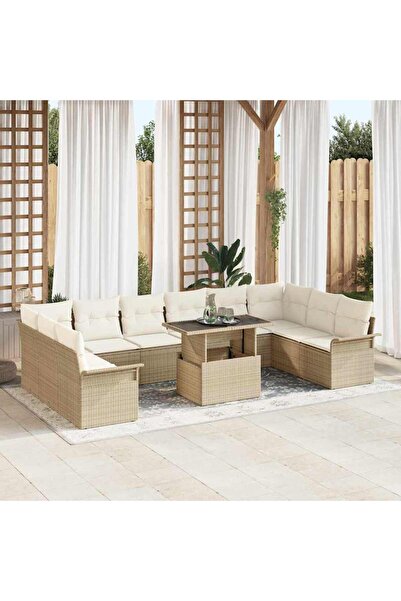 vidaxl Set de canapele pentru gradina cu perna 11 pcs Bej Rattan poli