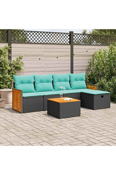 vidaxl Set mobilier de gradina cu perne, 6 piese, negru, poliratan