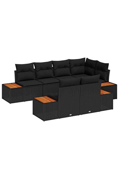 vidaxl Set de canapele pentru gradina cu perna 7 pcs Negru poliratan