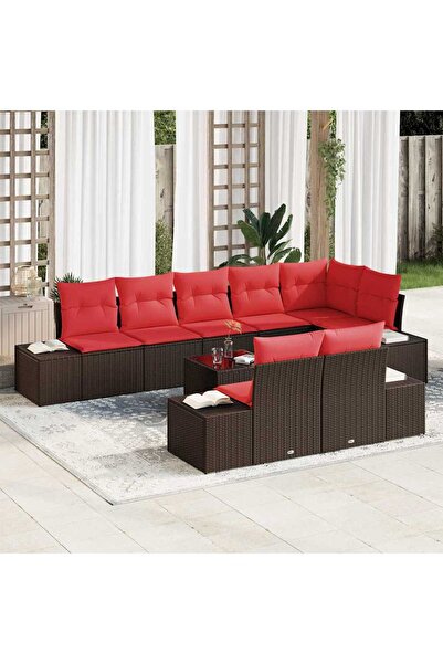 vidaxl Set de canapele pentru gradina cu perna 9 pcs Maro poliratan
