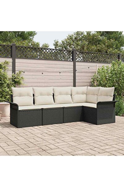 vidaxl Set de canapele pentru gradina 5 pcs Negru poliratan