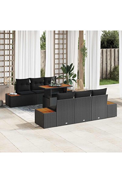 vidaxl Set de canapele pentru gradina 7 pcs Negru Rattan poli
