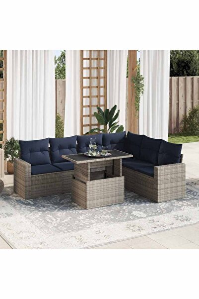vidaxl Set canapele gradina perne 7 piese negru, poliratan/lemn acacia