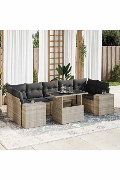 vidaxl Set mobilier de gradina cu perne, 8 piese gri deschis poliratan