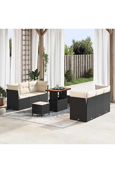 vidaxl Set de canapele pentru gradina cu perna 9 pcs Negru poliratan