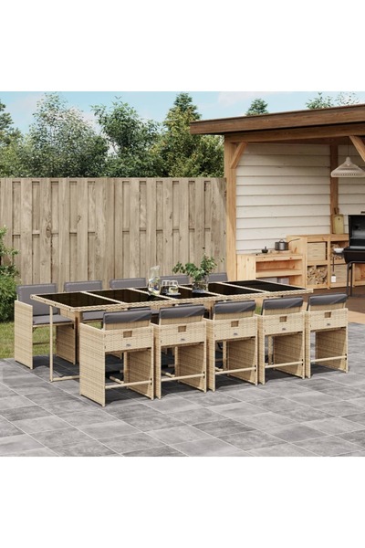 vidaxl Set mobilier gradina cu perne, 11 piese bej combinat poliratan