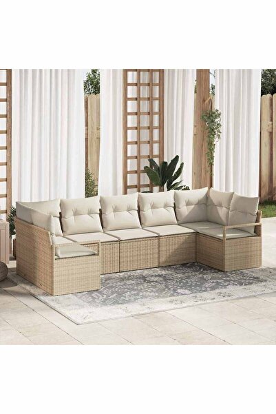 vidaxl Set de canapea cu perna 7 pcs Bej poliratan