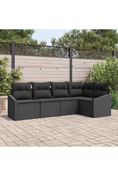 vidaxl Set de canapea cu perna 5 pcs Negru poliratan