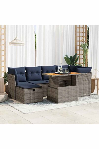 vidaxl Set canapele gradina perne 7 piese negru, poliratan/lemn acacia