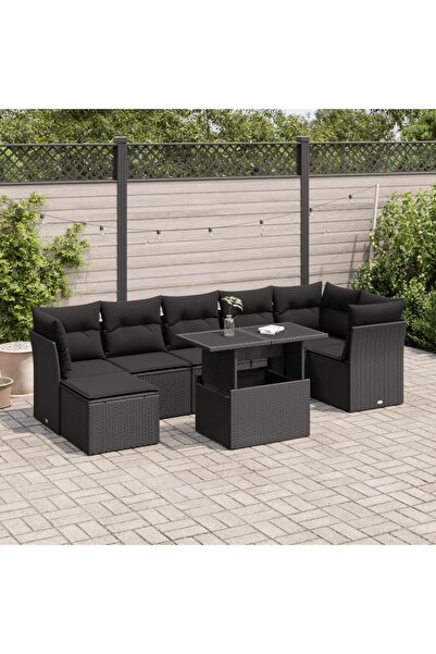 vidaxl Set mobilier de gradina cu perne, 8 piese, negru, poliratan