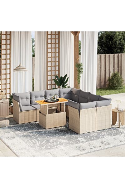 vidaxl Set canapele de gradina, 9 piese, cu perne, bej, poliratan