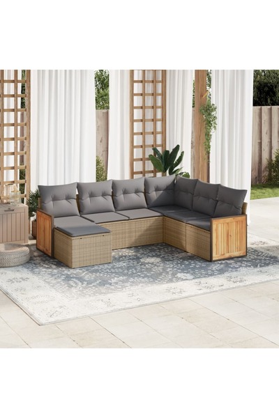 vidaxl Set canapele de gradina, 7 piese, cu perne, bej, poliratan