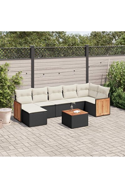 vidaxl Set mobilier de gradina cu perne, 8 piese, negru, poliratan