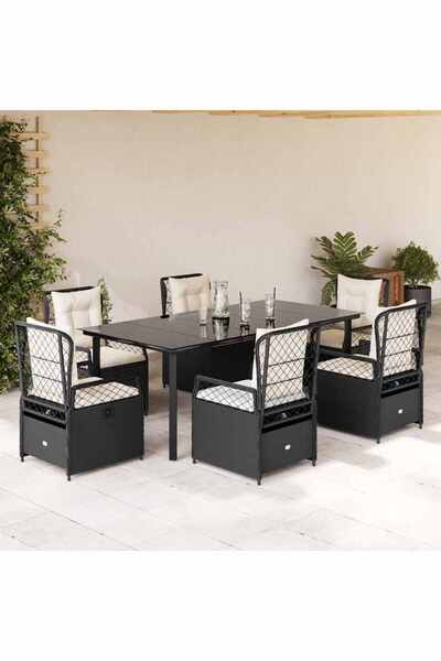 vidaxl Set mobilier de gradina cu perne, 7 piese, negru, poliratan