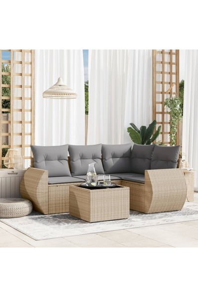 vidaxl Set canapele de gradina cu perne, 5 piese, bej, poliratan