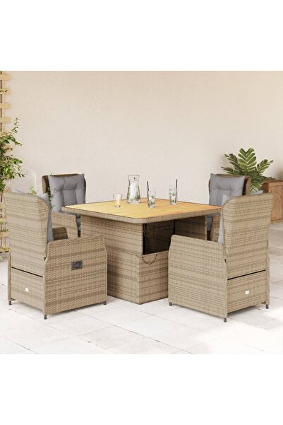 vidaxl Set mobilier de gradina cu perne, 5 piese, bej, poliratan