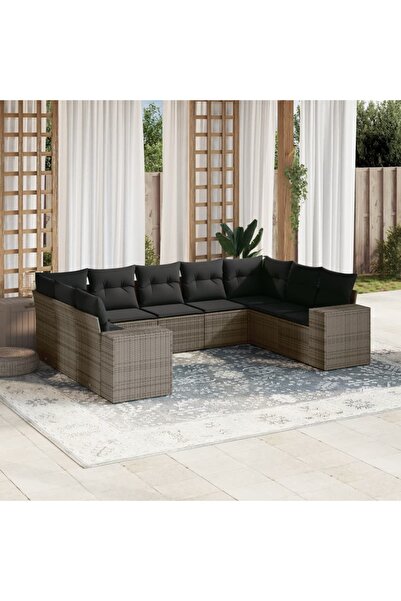 vidaxl Set canapele de gradina, 9 piese, cu perne, gri, poliratan