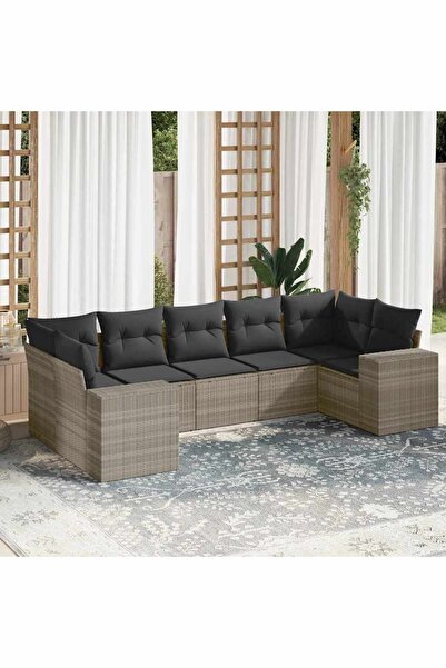vidaxl Set canapele de gradina cu perne, 7piese gri deschis poliratan