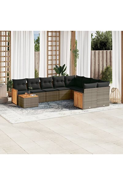 vidaxl Set mobilier de gradina cu perne, 10 piese, gri, poliratan