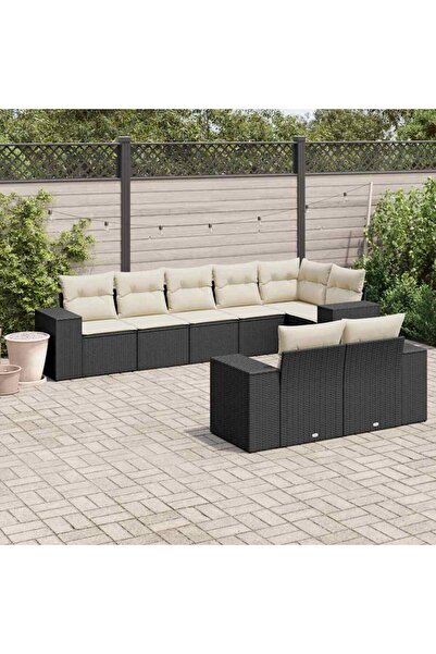 vidaxl Set mobilier de gradina cu perne, 8 piese, negru, poliratan