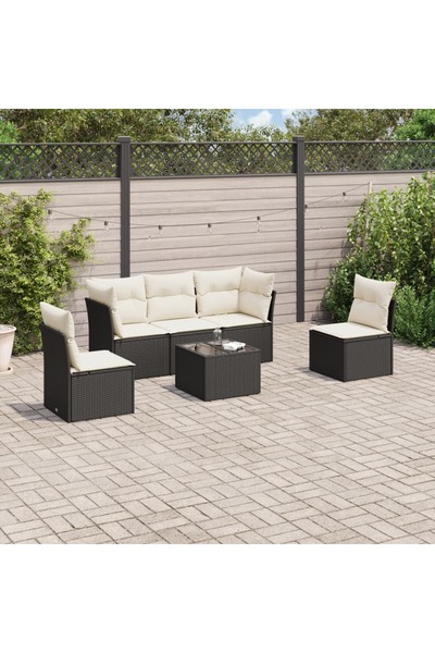 vidaxl Set mobilier de gradina cu perne, 6 piese, negru, poliratan