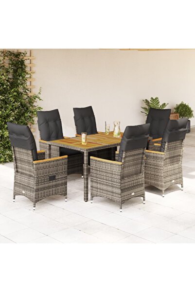 vidaxl Set mobilier de gradina cu perne, 7 piese, gri, poliratan