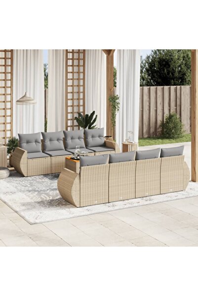 vidaxl Set canapele de gradina, 9 piese, cu perne, bej, poliratan
