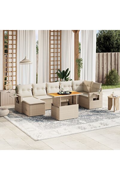 vidaxl Set canapele de gradina, 8 piese, cu perne, bej, poliratan