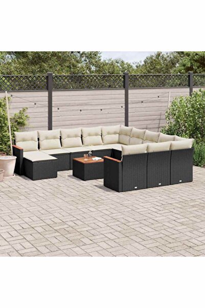 vidaxl Set mobilier de gradina cu perne, 13 piese, negru, poliratan