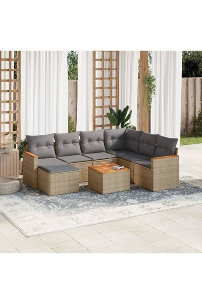 vidaxl Set canapele de gradina, 8 piese, cu perne, bej, poliratan