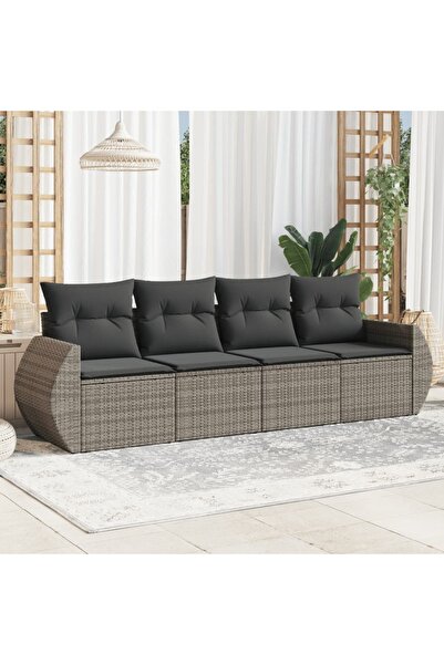 vidaxl Set canapea de gradina cu perne, 4 piese, gri, poliratan