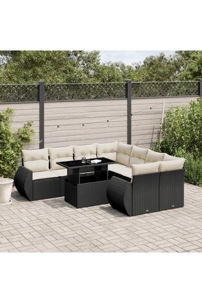 vidaxl Set mobilier de gradina cu perne, 9 piese, negru, poliratan