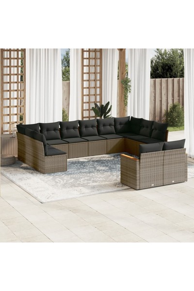 vidaxl Set canapea de gradina cu perne, 12 piese, gri, poliratan