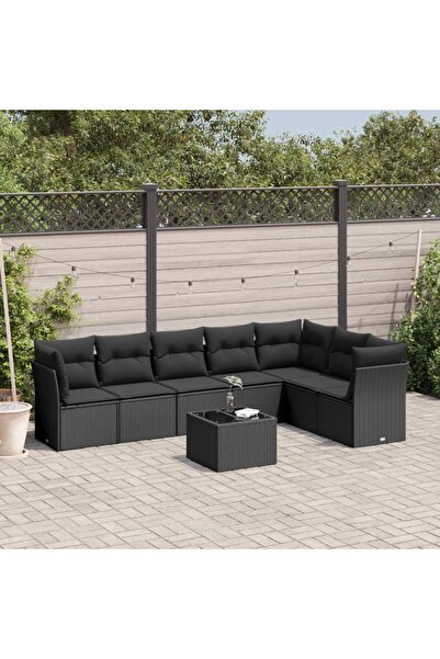 vidaxl Set mobilier de gradina cu perne, 8 piese, negru, poliratan