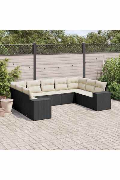 vidaxl Set mobilier de gradina cu perne, 9 piese, negru, poliratan